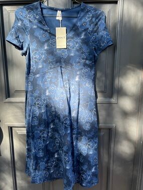 Pact Women’s Solstice Floral Fit &Flare Navy Blue Floral V-Neck Midi Dress